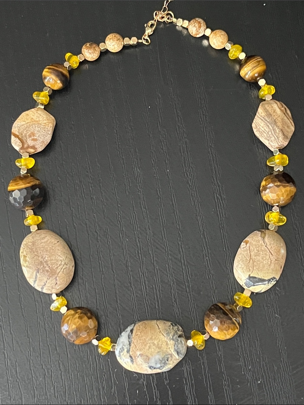 Earth-Tone Stone & Yellow Bead Necklace